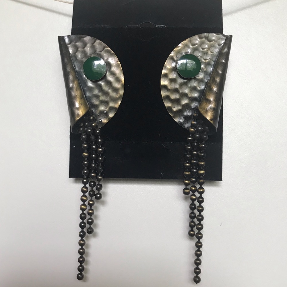 🔵 Hammered & Rolled Bronze Vintage Earrings Green